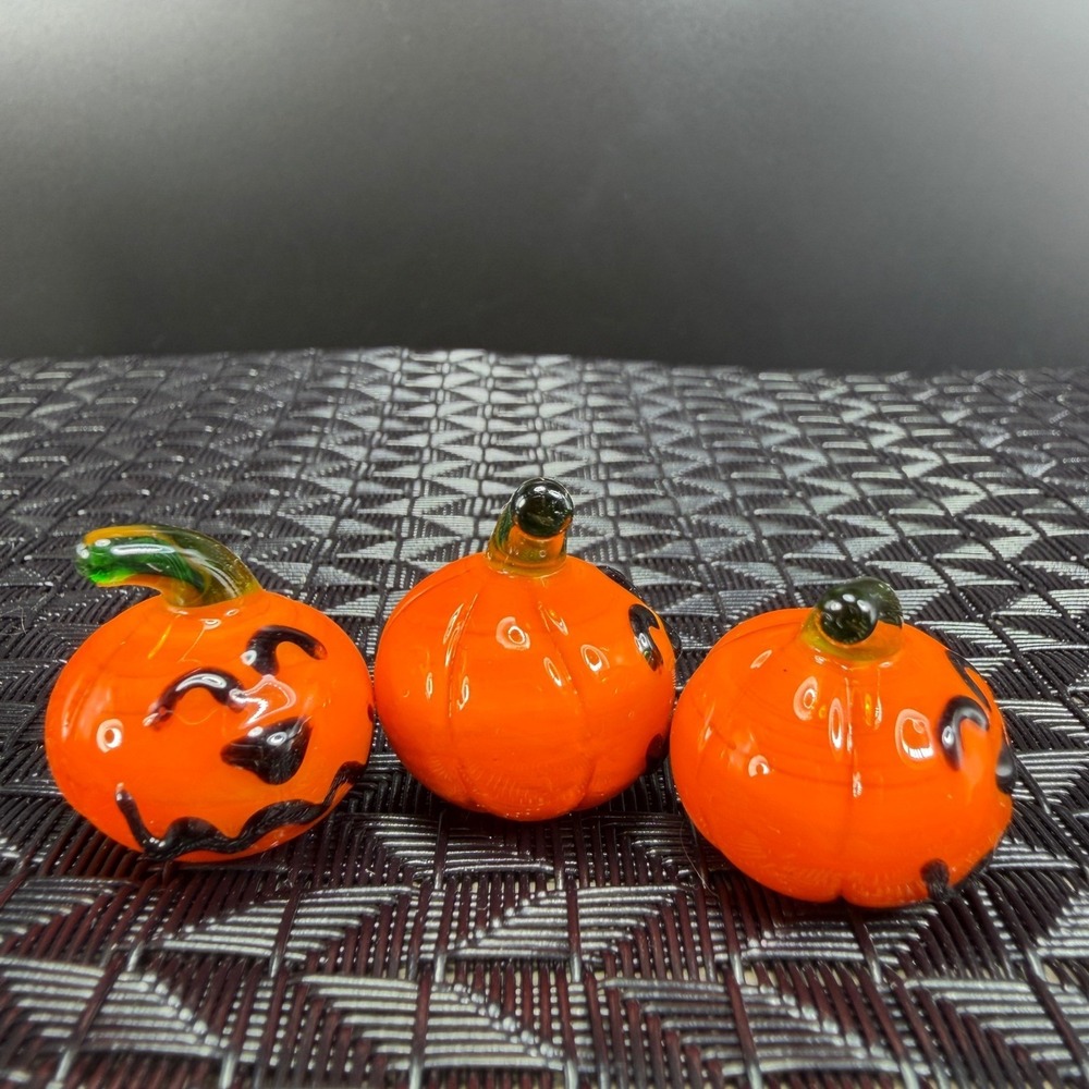 Venetian Glass Miniature Pumpkin Jack O Lantern Halloween Decor Set of 3 VTG - Picture 11 of 11